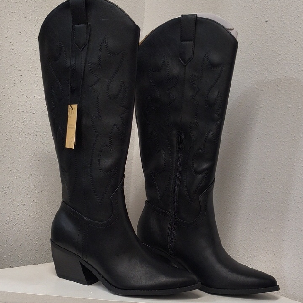 Elegant Black Leather Knee High  Boots